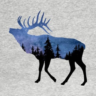 Elk Double Exposure Night Sky T-Shirt